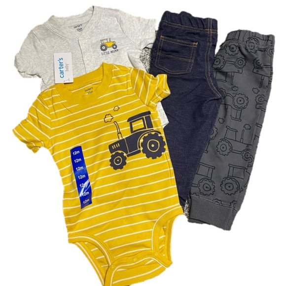 Carter’s Boys Tractor Onesis Pants 4 Piece Set Size 12 Month’s NEW - Picture 4 of 4